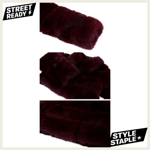 Women's Fluffy Faux Fur Cropped Jacket Zip Up Winter Warm Puffer Coat - Picture 5 of 7